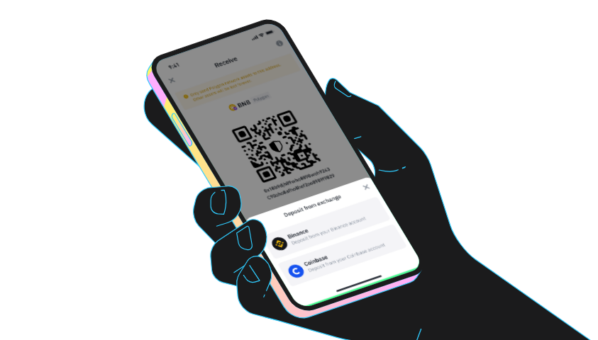 A hand holding a smartphone with a cryptocurrency wallet application open