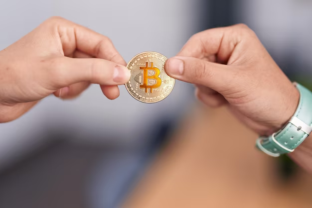 Hands holding a bitcoin coin