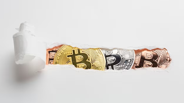Torn paper revealing bitcoins