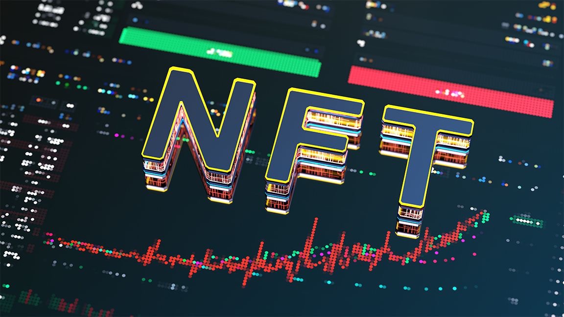 The word NFT on the background of a graph