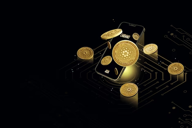 Cryptocurrency on a black background near the phone