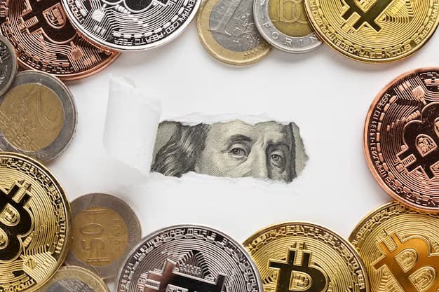 Torn paper banknote with bitcoins