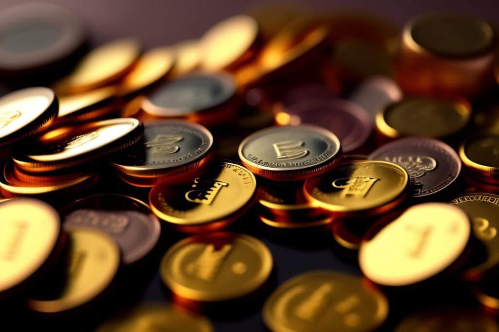 Pile of various shimmering crypto coins
