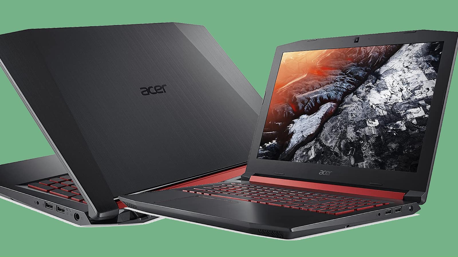 Laptop on the green background